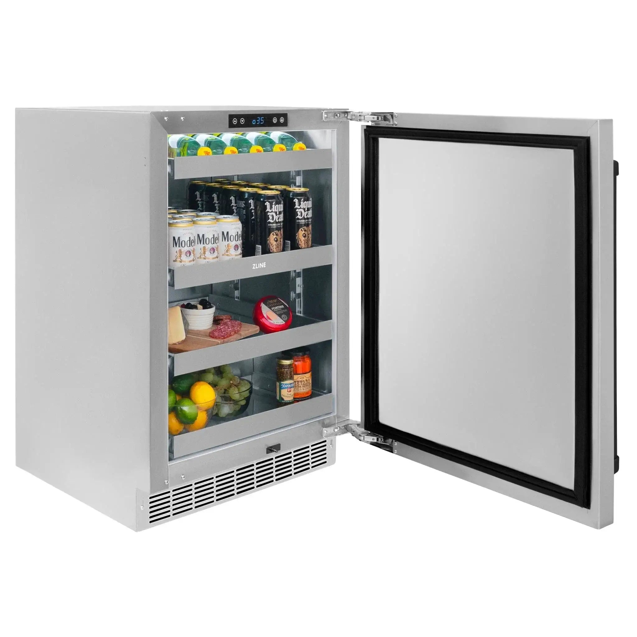 ZLINE 24 in. Touchstone Beverage Fridge, Solid Stainless Door, Matte Black Handle RBSOZ-ST-24-MB by Farmhouse Kitchen and Bath
