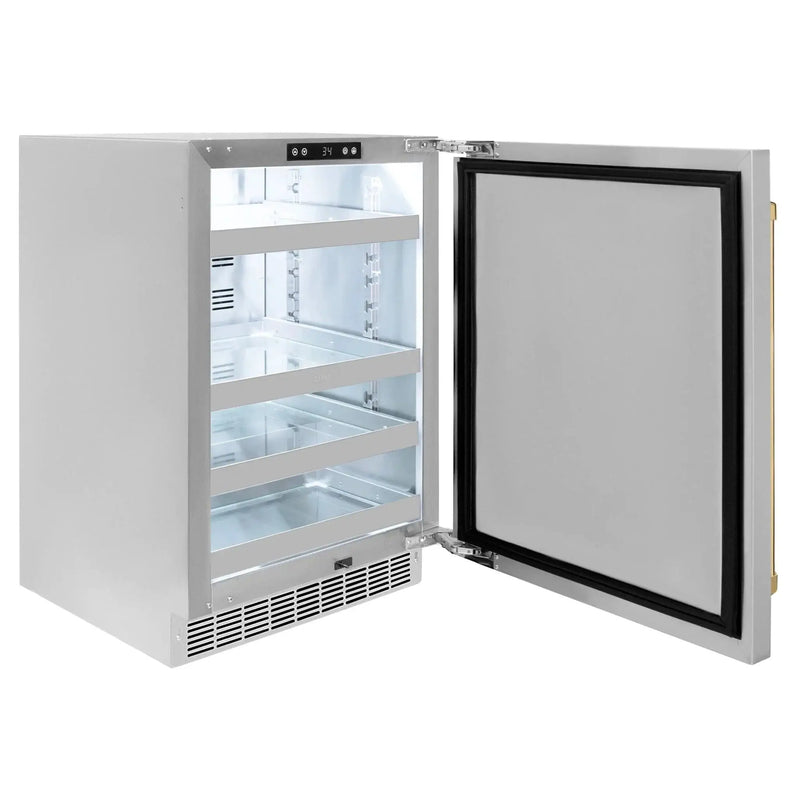 ZLINE 24 in. Touchstone Beverage Fridge, Solid Stainless Door, Polished Gold Handle RBSOZ-ST-24-G by Farmhouse Kitchen and Bath
