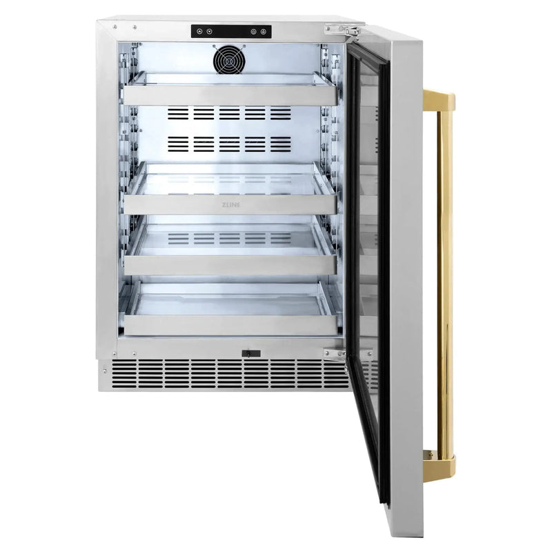 ZLINE 24 in. Touchstone Beverage Fridge, Solid Stainless Door, Polished Gold Handle RBSOZ-ST-24-G by Farmhouse Kitchen and Bath