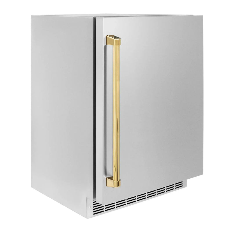 ZLINE 24 in. Touchstone Beverage Fridge, Solid Stainless Door, Polished Gold Handle RBSOZ-ST-24-G by Farmhouse Kitchen and Bath