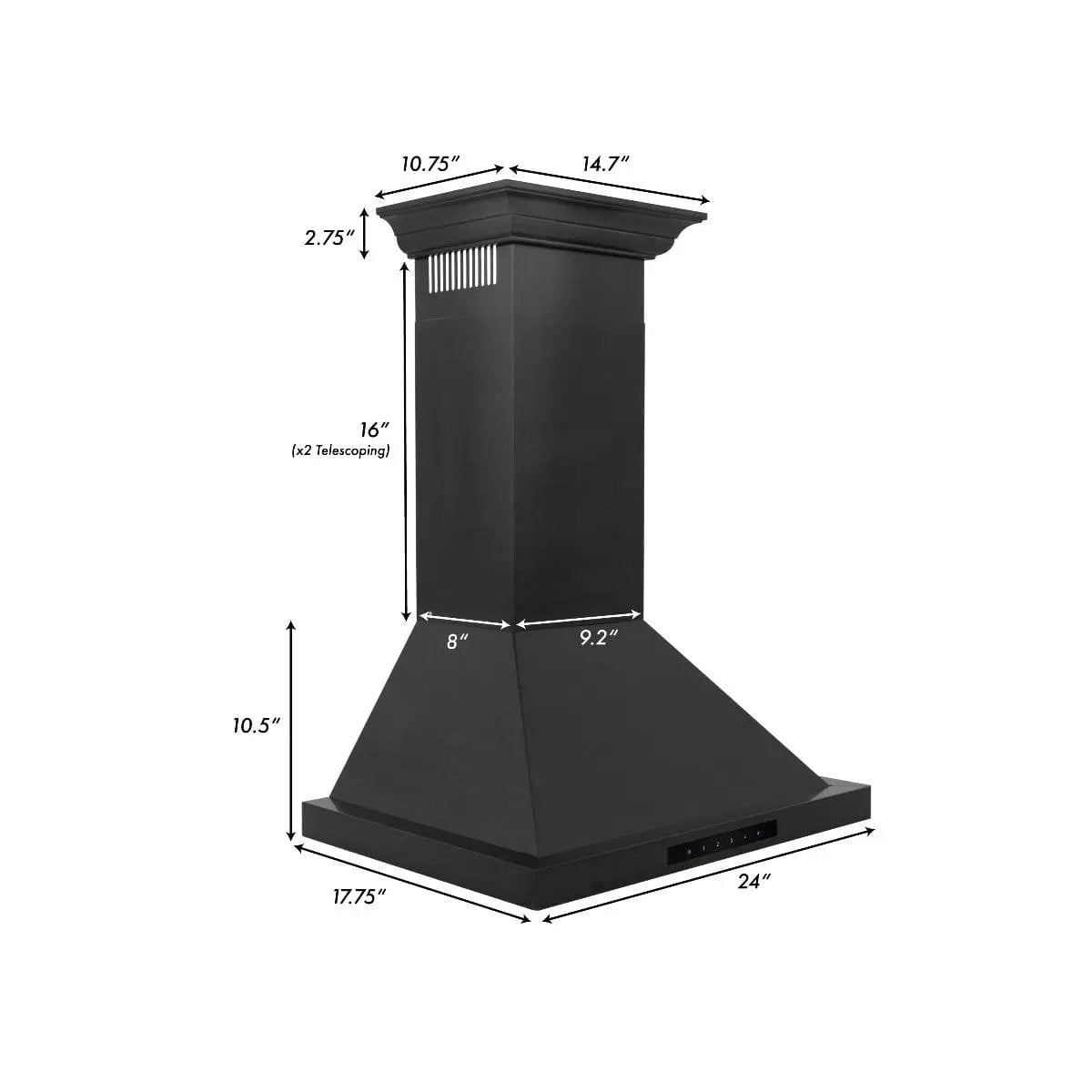 ZLINE 24" Wall Mount Range Hood In Black Stainless Steel With Crown Molding, BSKBNCRN-24 by Farmhouse Kitchen and Bath