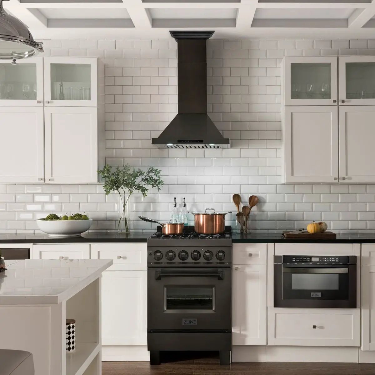 ZLINE 24" Wall Mount Range Hood In Black Stainless Steel With Crown Molding, BSKBNCRN-24 by Farmhouse Kitchen and Bath