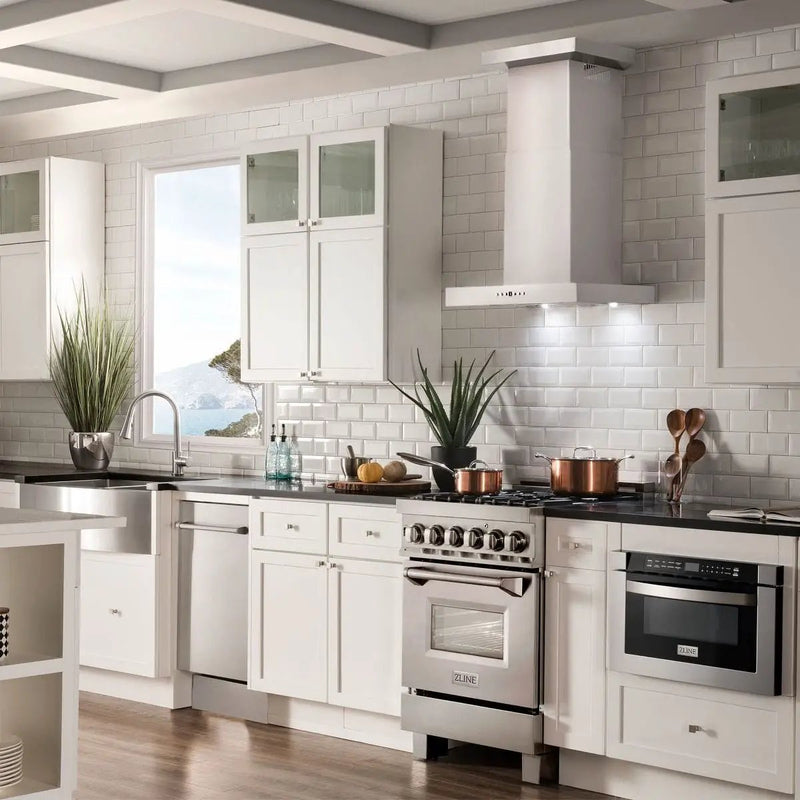 ZLINE 24" Wall Range Hood, Stainless Steel, Crown Molding, KECRN-24 by Farmhouse Kitchen and Bath