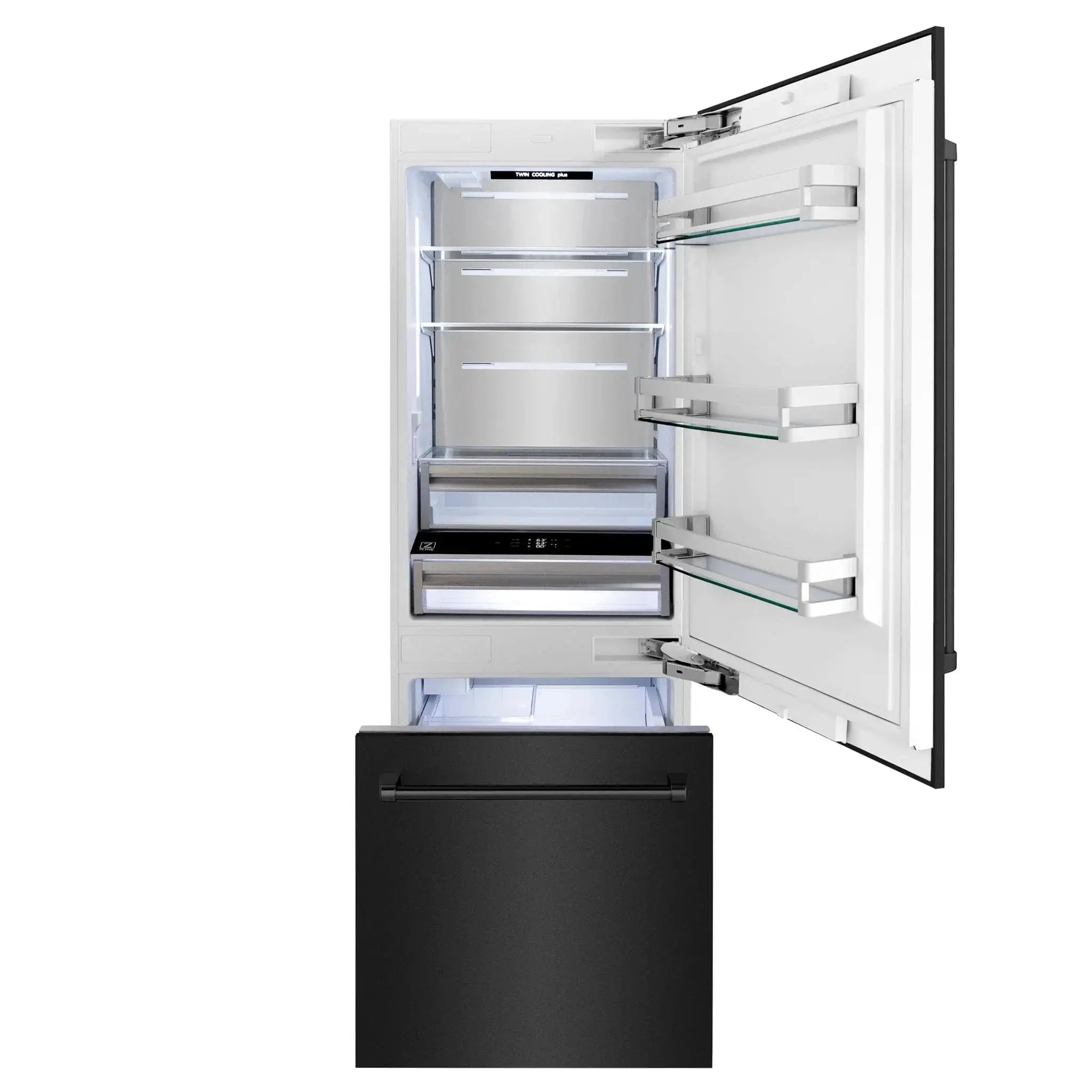 ZLINE 30" 16.1 cu. ft. Built-In 2-Door Bottom Freezer Refrigerator with Internal Water and Ice Dispenser in Black Stainless Steel-RBIV-BS-30 by Farmhouse Kitchen and Bath