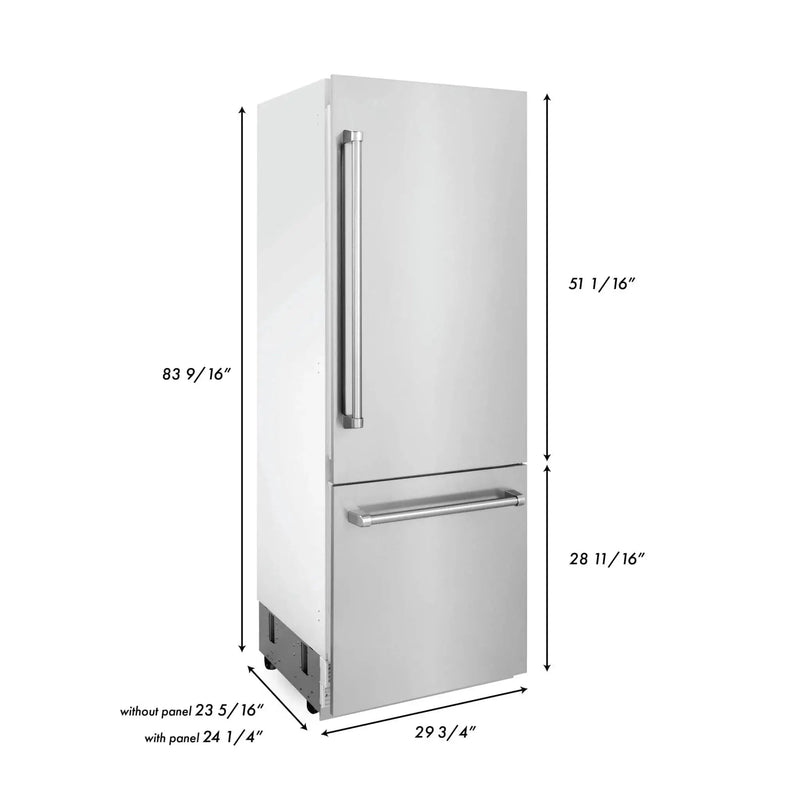 ZLINE 30" 16.1 cu. ft. Built-In 2-Door Bottom Freezer Refrigerator with Internal Water and Ice Dispenser in Stainless Steel RBIV-304-30 by Farmhouse Kitchen and Bath
