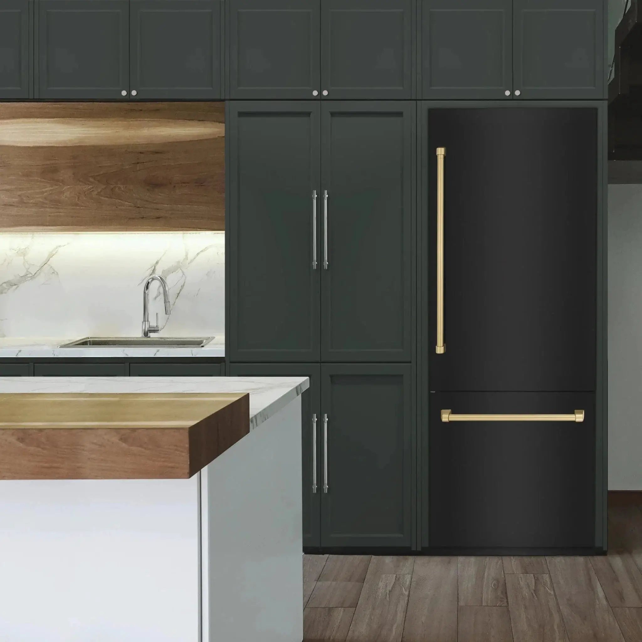 ZLINE 30" Autograph 16.1 cu. ft. 2-Door Bottom Freezer Fridge Water/Ice Dispenser Black Stainless Steel Champagne Bronze Accents RBIVZ-BS-30-CB by Farmhouse Kitchen and Bath
