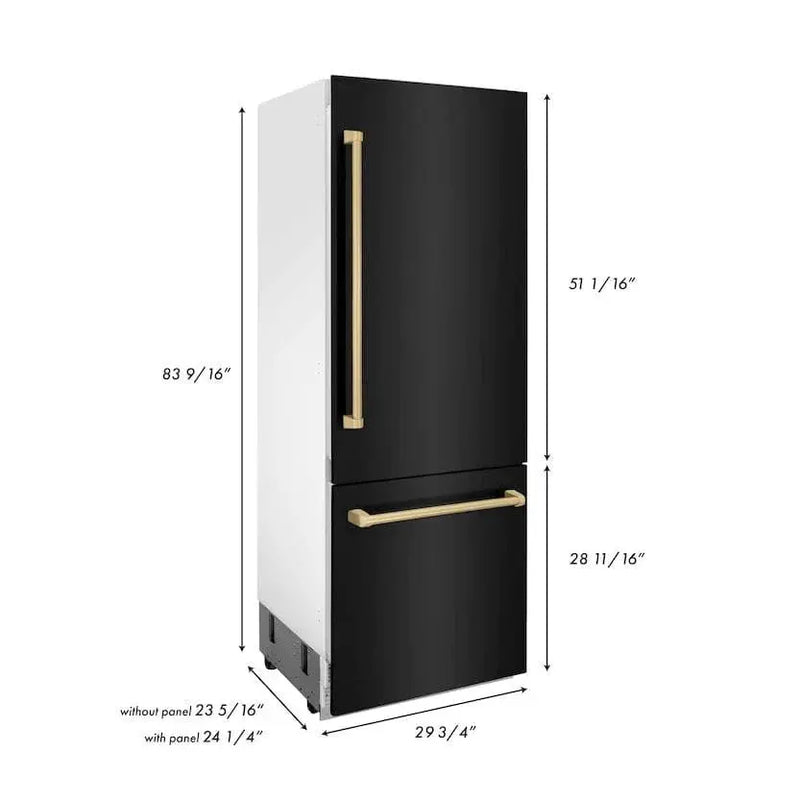 ZLINE 30" Autograph 16.1 cu. ft. 2-Door Bottom Freezer Fridge Water/Ice Dispenser Black Stainless Steel Champagne Bronze Accents RBIVZ-BS-30-CB by Farmhouse Kitchen and Bath