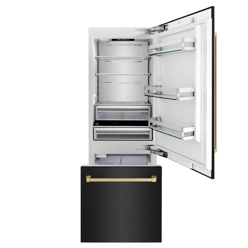 ZLINE 30" Autograph 16.1 cu. ft. 2-Door Bottom Freezer Fridge Water/Ice Dispenser Black Stainless Steel Champagne Bronze Accents RBIVZ-BS-30-CB by Farmhouse Kitchen and Bath