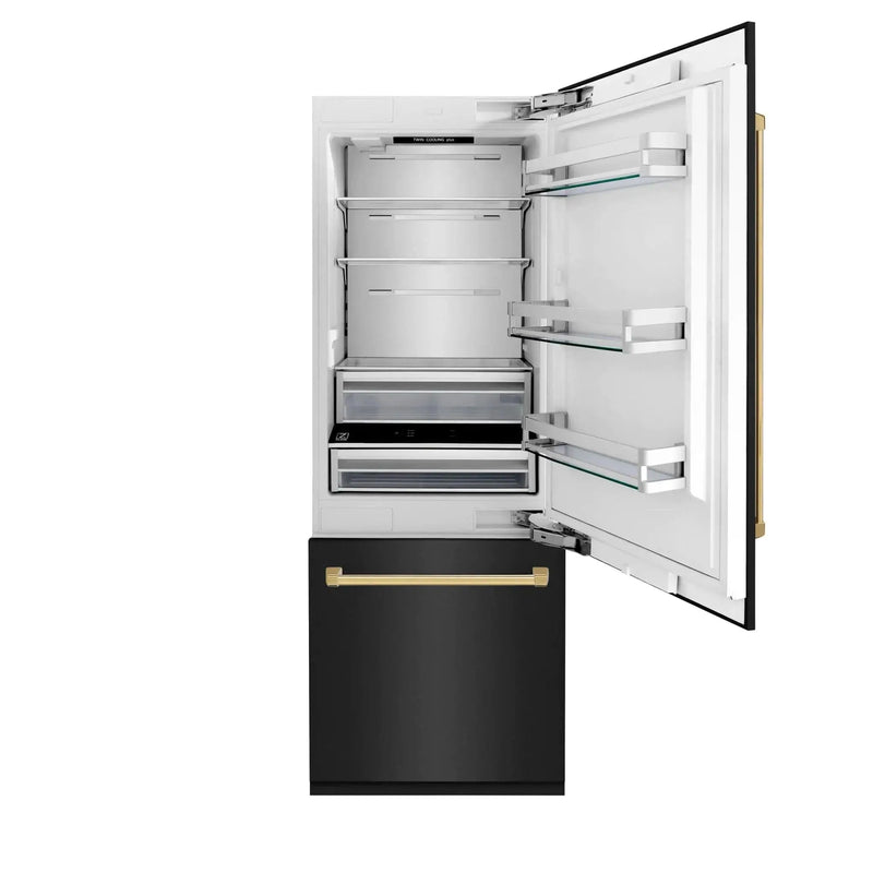 ZLINE 30" Autograph 16.1 cu. ft. 2-Door Bottom Freezer Fridge Water/Ice Dispenser Black Stainless Steel Gold Accents RBIVZ-BS-30-G by Farmhouse Kitchen and Bath