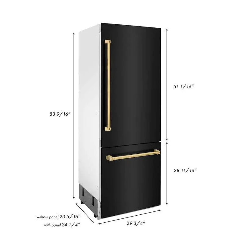 ZLINE 30" Autograph 16.1 cu. ft. 2-Door Bottom Freezer Fridge Water/Ice Dispenser Black Stainless Steel Gold Accents RBIVZ-BS-30-G by Farmhouse Kitchen and Bath