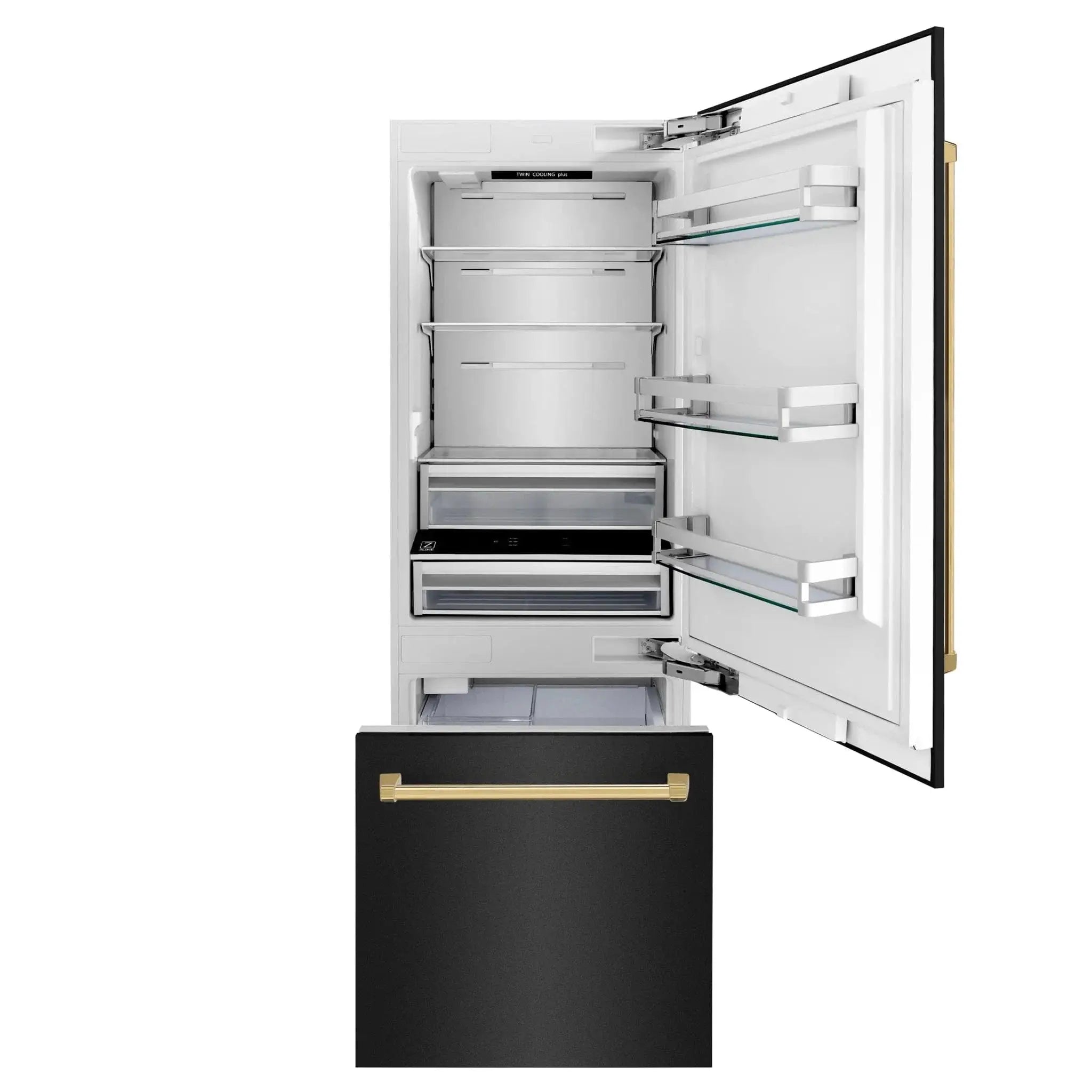 ZLINE 30" Autograph 16.1 cu. ft. 2-Door Bottom Freezer Fridge Water/Ice Dispenser Black Stainless Steel Gold Accents RBIVZ-BS-30-G by Farmhouse Kitchen and Bath