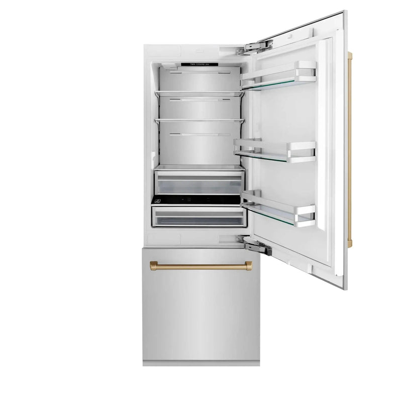 ZLINE 30" Autograph 16.1 cu. ft. 2-Door Bottom Freezer Fridge Water/Ice Dispenser Stainless Steel Champagne Bronze Accents RBIVZ-304-30-CB by Farmhouse Kitchen and Bath