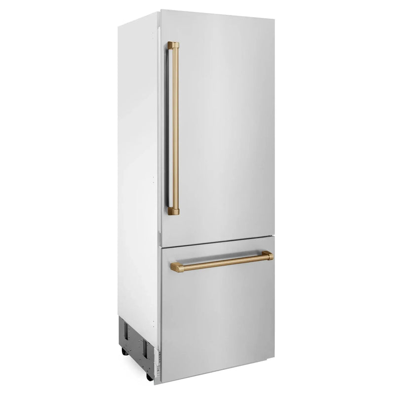 ZLINE 30" Autograph 16.1 cu. ft. 2-Door Bottom Freezer Fridge Water/Ice Dispenser Stainless Steel Champagne Bronze Accents RBIVZ-304-30-CB by Farmhouse Kitchen and Bath