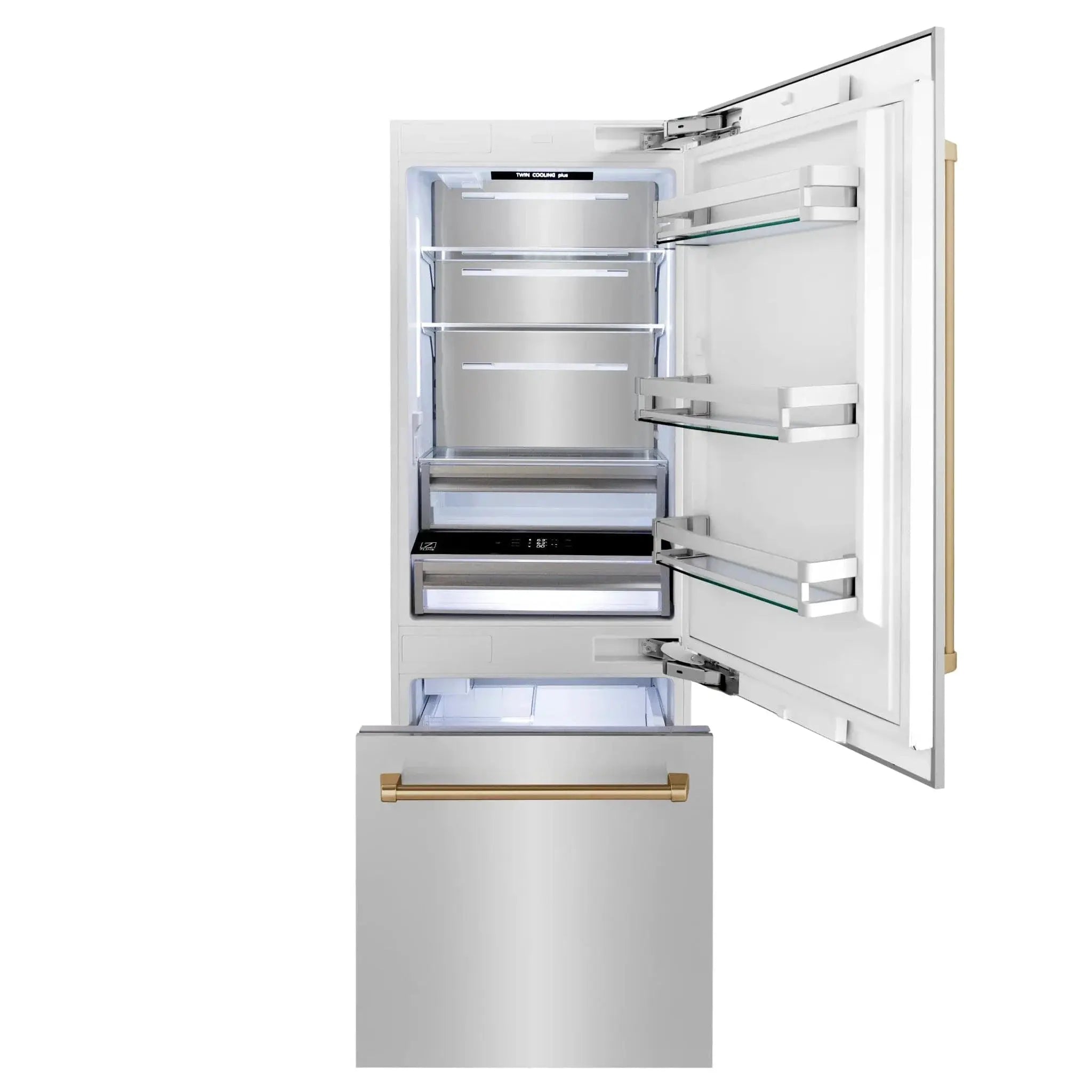 ZLINE 30" Autograph 16.1 cu. ft. 2-Door Bottom Freezer Fridge Water/Ice Dispenser Stainless Steel Champagne Bronze Accents RBIVZ-304-30-CB by Farmhouse Kitchen and Bath