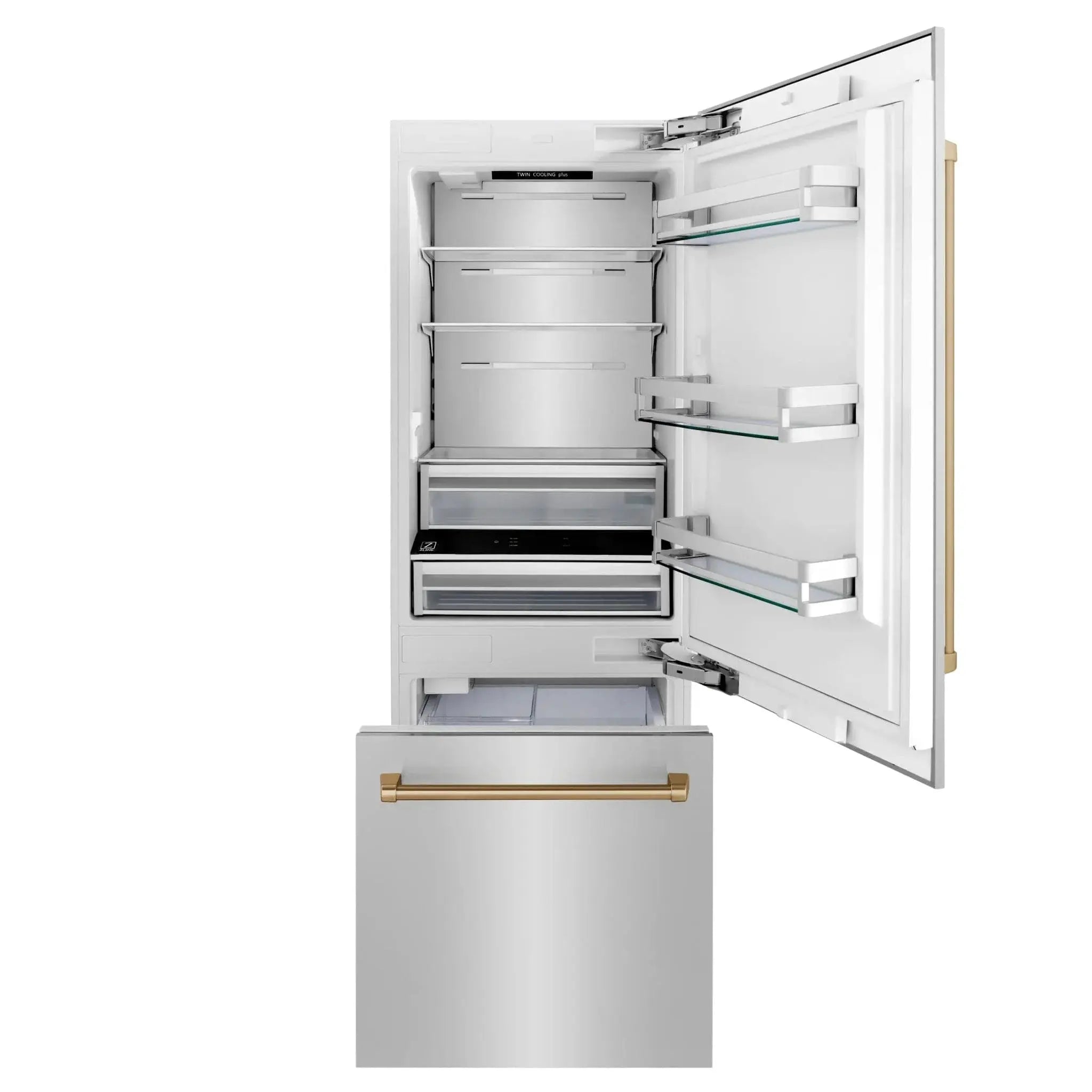 ZLINE 30" Autograph 16.1 cu. ft. 2-Door Bottom Freezer Fridge Water/Ice Dispenser Stainless Steel Champagne Bronze Accents RBIVZ-304-30-CB by Farmhouse Kitchen and Bath