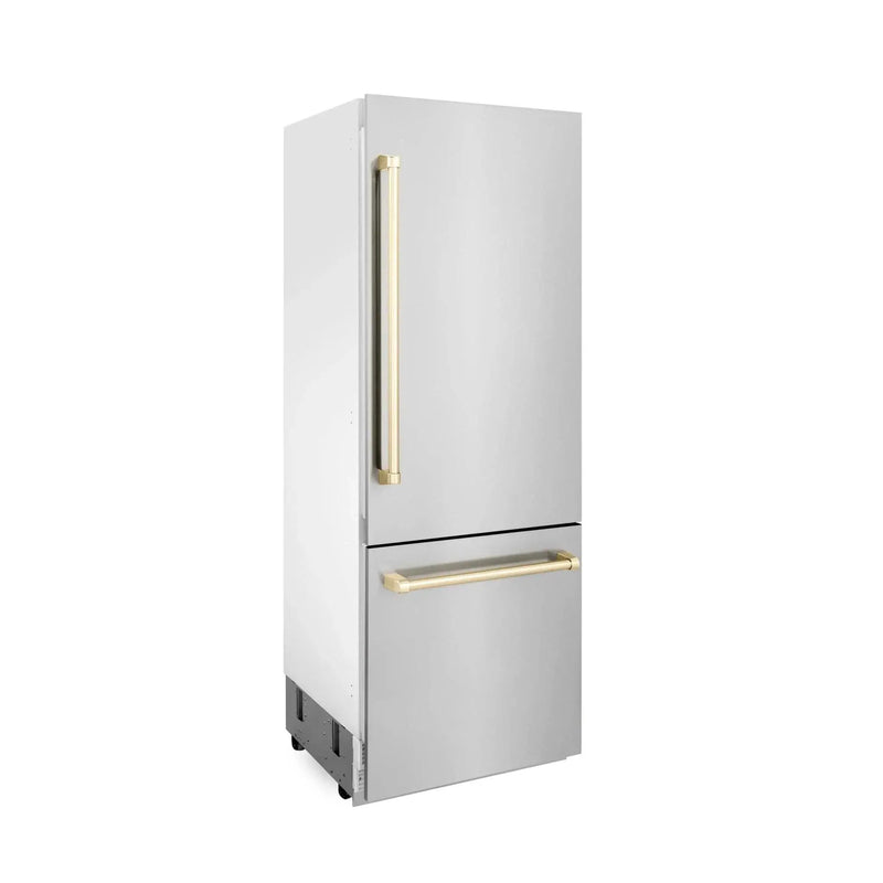 ZLINE 30” Autograph 16.1 cu. ft. 2-Door Bottom Freezer Fridge Water/Ice Dispenser Stainless Steel Gold Accents RBIVZ-304-30-G by Farmhouse Kitchen and Bath