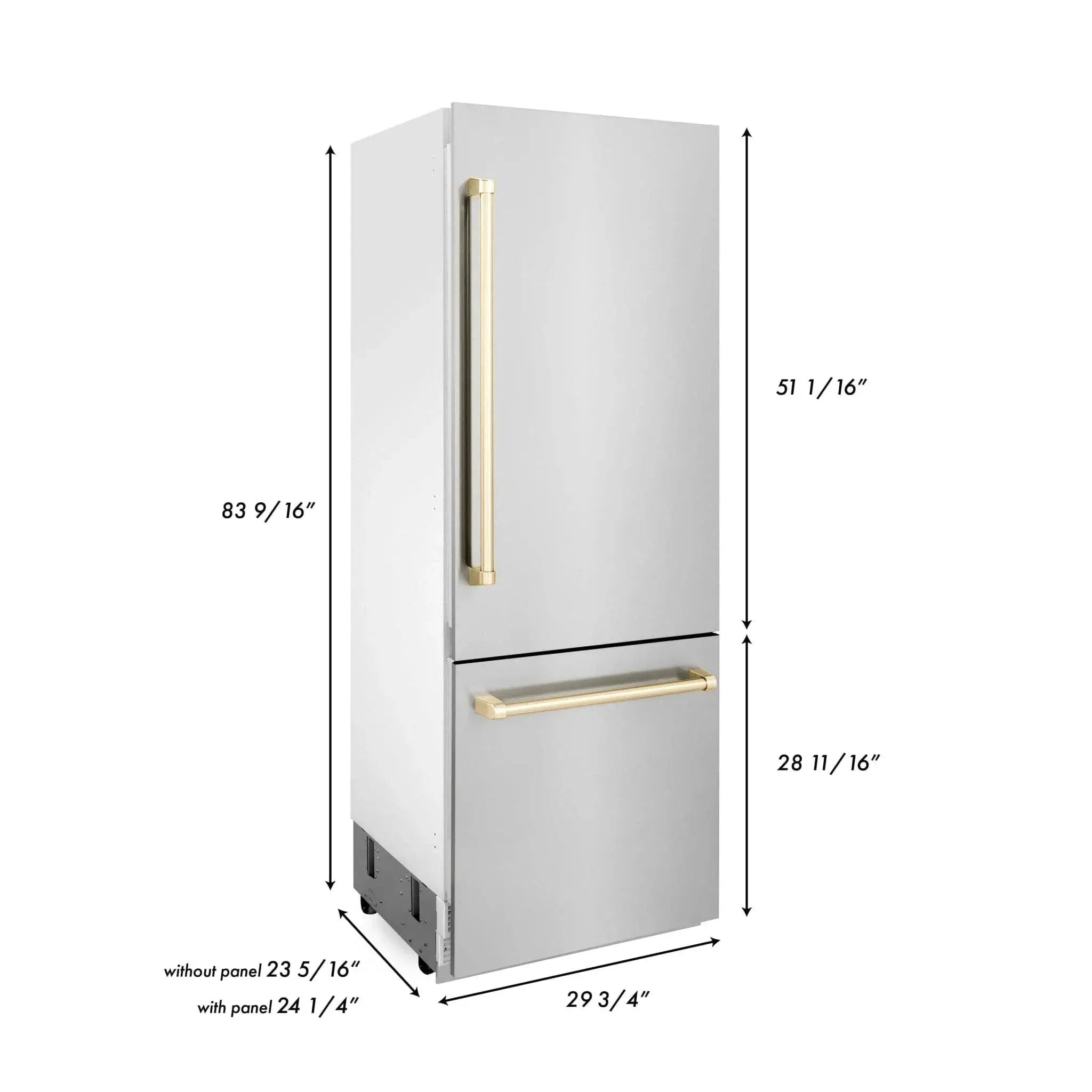 ZLINE 30” Autograph 16.1 cu. ft. 2-Door Bottom Freezer Fridge Water/Ice Dispenser Stainless Steel Gold Accents RBIVZ-304-30-G by Farmhouse Kitchen and Bath
