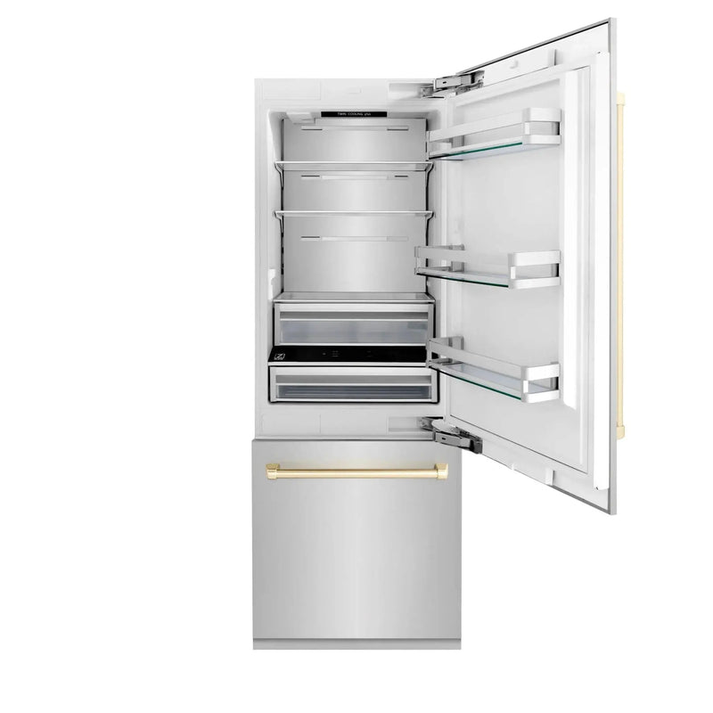 ZLINE 30” Autograph 16.1 cu. ft. 2-Door Bottom Freezer Fridge Water/Ice Dispenser Stainless Steel Gold Accents RBIVZ-304-30-G by Farmhouse Kitchen and Bath