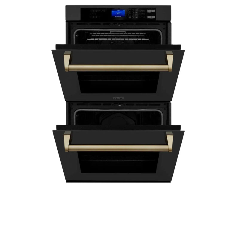 ZLINE 30" Autograph Double Wall Oven with Self Clean and True Convection in Black Stainless Steel Champagne Bronze AWDZ-30-BS-CB by Farmhouse Kitchen and Bath