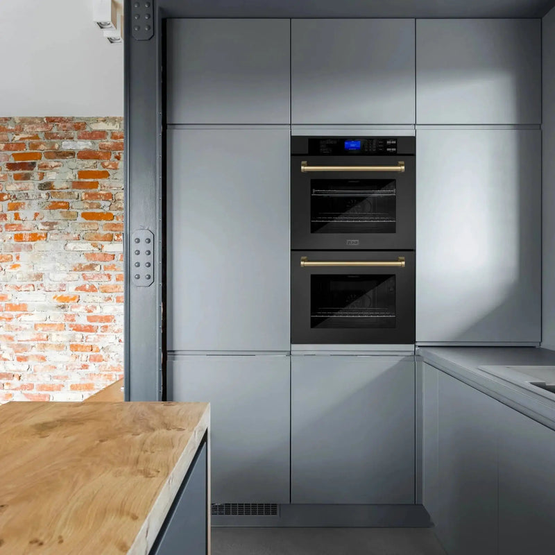ZLINE 30" Autograph Double Wall Oven with Self Clean and True Convection in Black Stainless Steel Champagne Bronze AWDZ-30-BS-CB by Farmhouse Kitchen and Bath