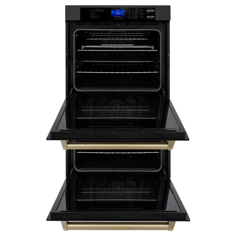 ZLINE 30" Autograph Double Wall Oven with Self Clean and True Convection in Black Stainless Steel Champagne Bronze AWDZ-30-BS-CB by Farmhouse Kitchen and Bath