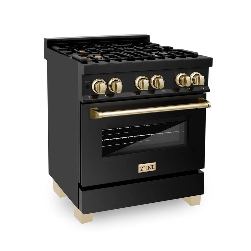 ZLINE 30" Autograph Dual Fuel Range, Black Stainless, Gold, RABZ-30-G by Farmhouse Kitchen and Bath