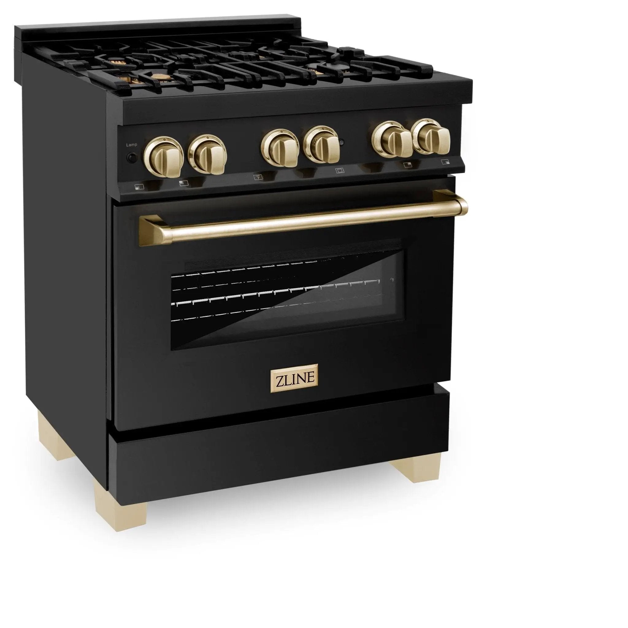 ZLINE 30" Autograph Dual Fuel Range, Black Stainless, Gold, RABZ-30-G by Farmhouse Kitchen and Bath