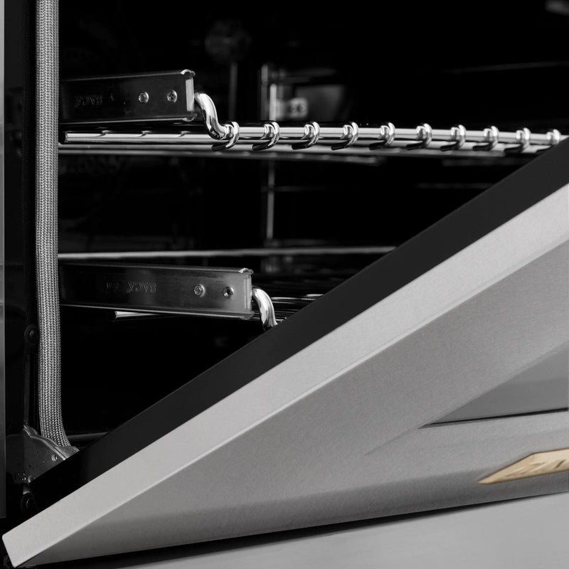 ZLINE 30" Autograph Dual Fuel Range, DuraSnow Stainless, Gold, RASZ-SN-30-G by Farmhouse Kitchen and Bath