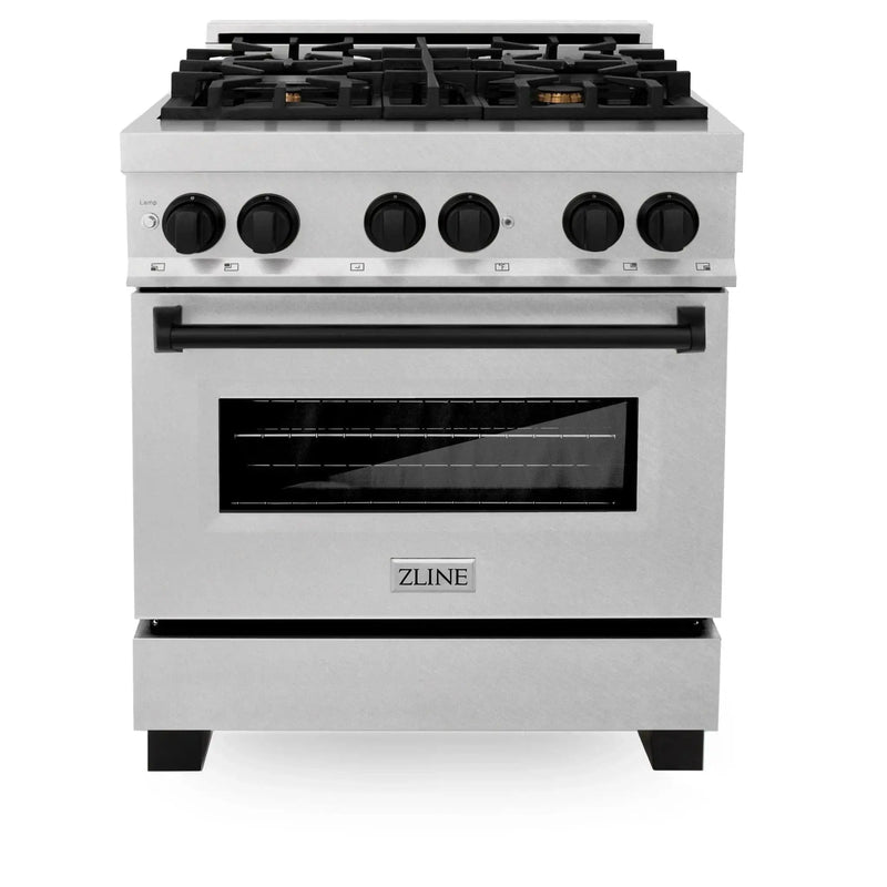 ZLINE 30" Autograph Dual Fuel Range, DuraSnow Stainless, RASZ-SN-30-MB by Farmhouse Kitchen and Bath