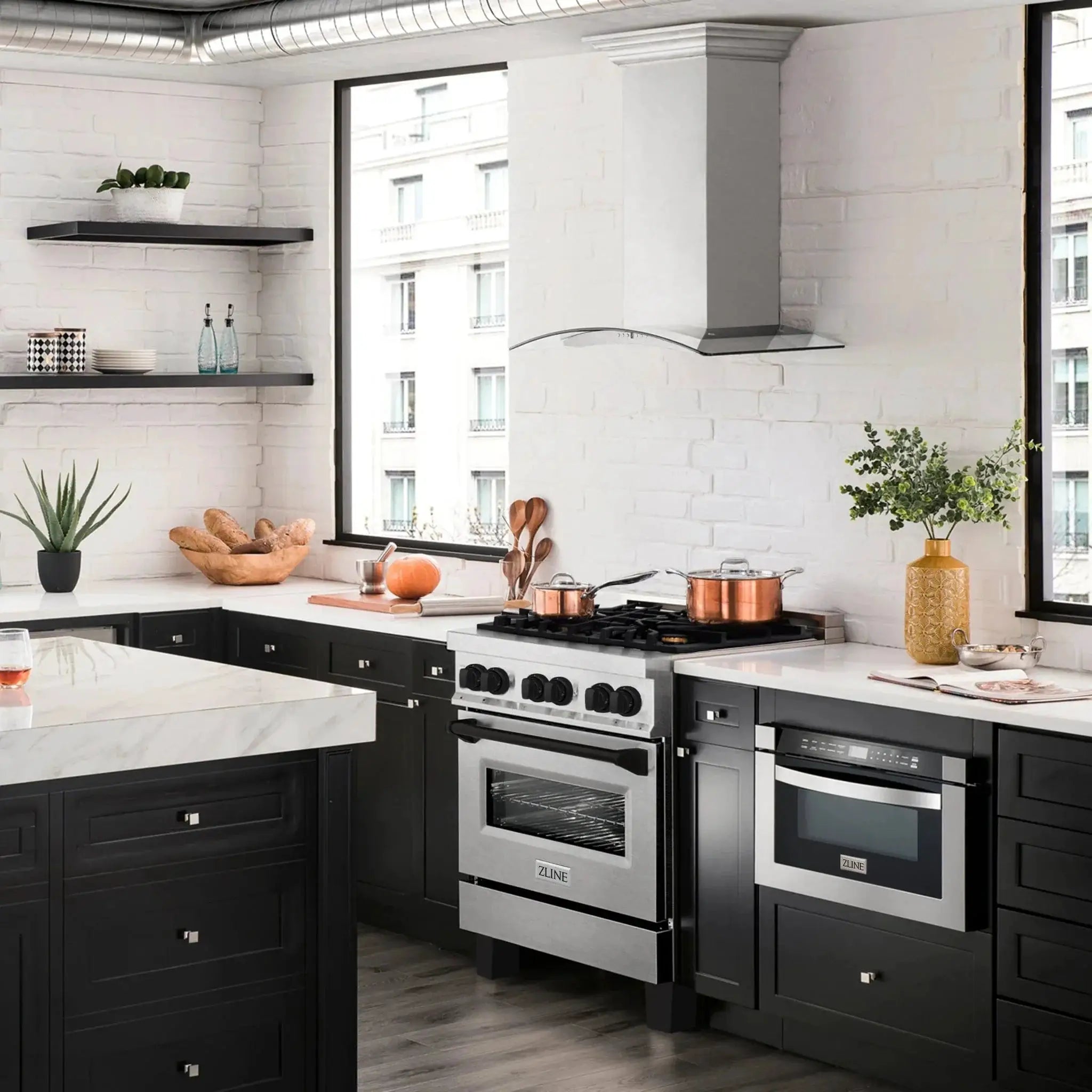 ZLINE 30" Autograph Dual Fuel Range, DuraSnow Stainless, RASZ-SN-30-MB by Farmhouse Kitchen and Bath