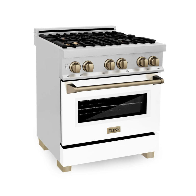 ZLINE 30" Autograph Dual Fuel Range, White Door, Bronze, RAZ-WM-30-CB by Farmhouse Kitchen and Bath