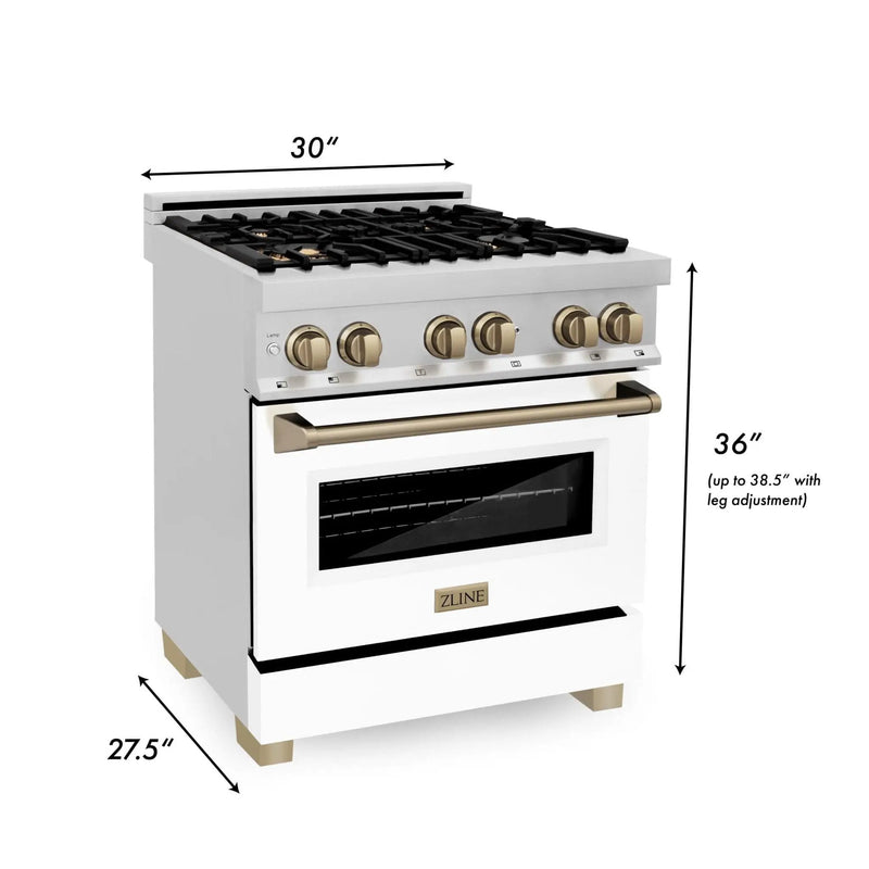 ZLINE 30" Autograph Dual Fuel Range, White Door, Bronze, RAZ-WM-30-CB by Farmhouse Kitchen and Bath