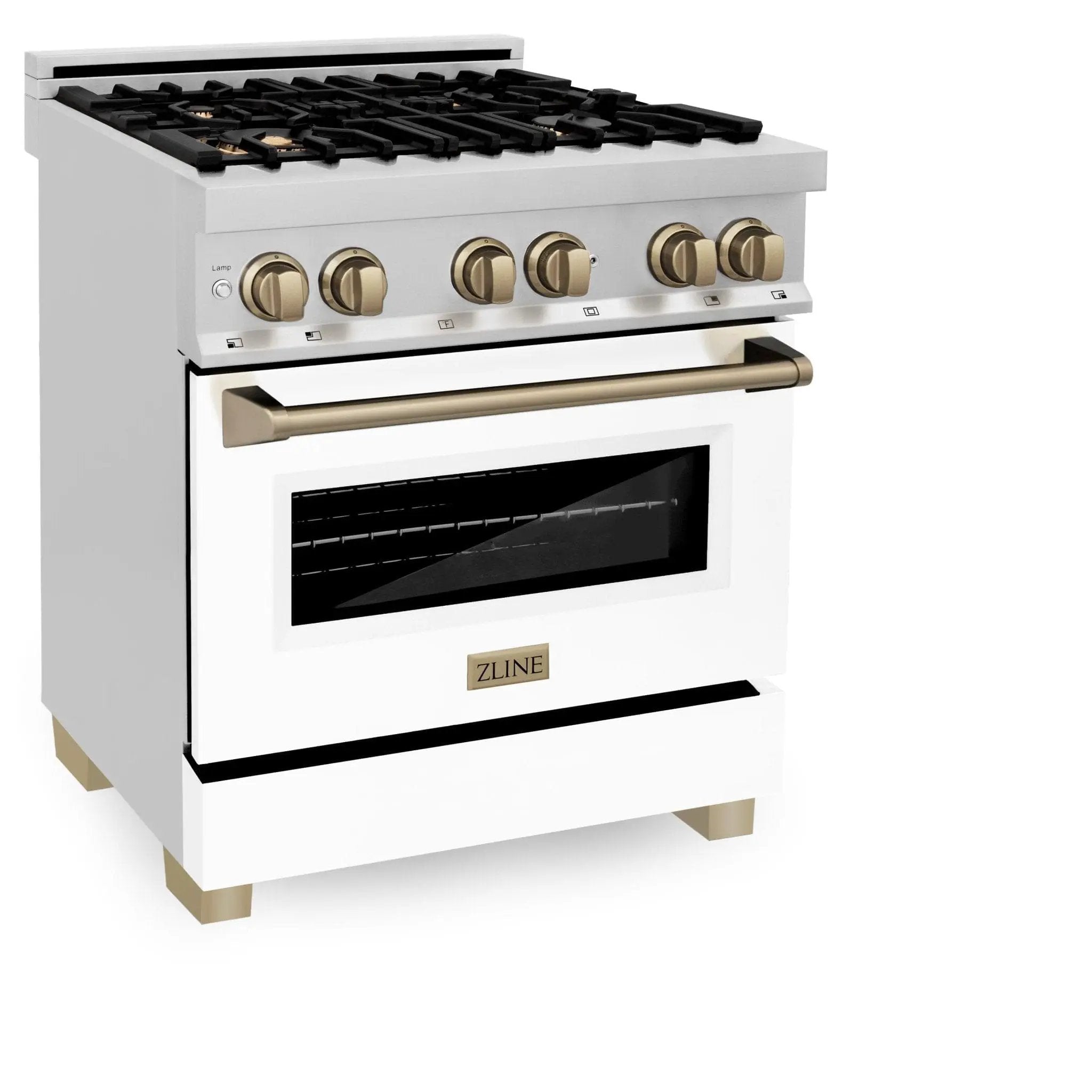 ZLINE 30" Autograph Dual Fuel Range, White Door, Bronze, RAZ-WM-30-CB by Farmhouse Kitchen and Bath