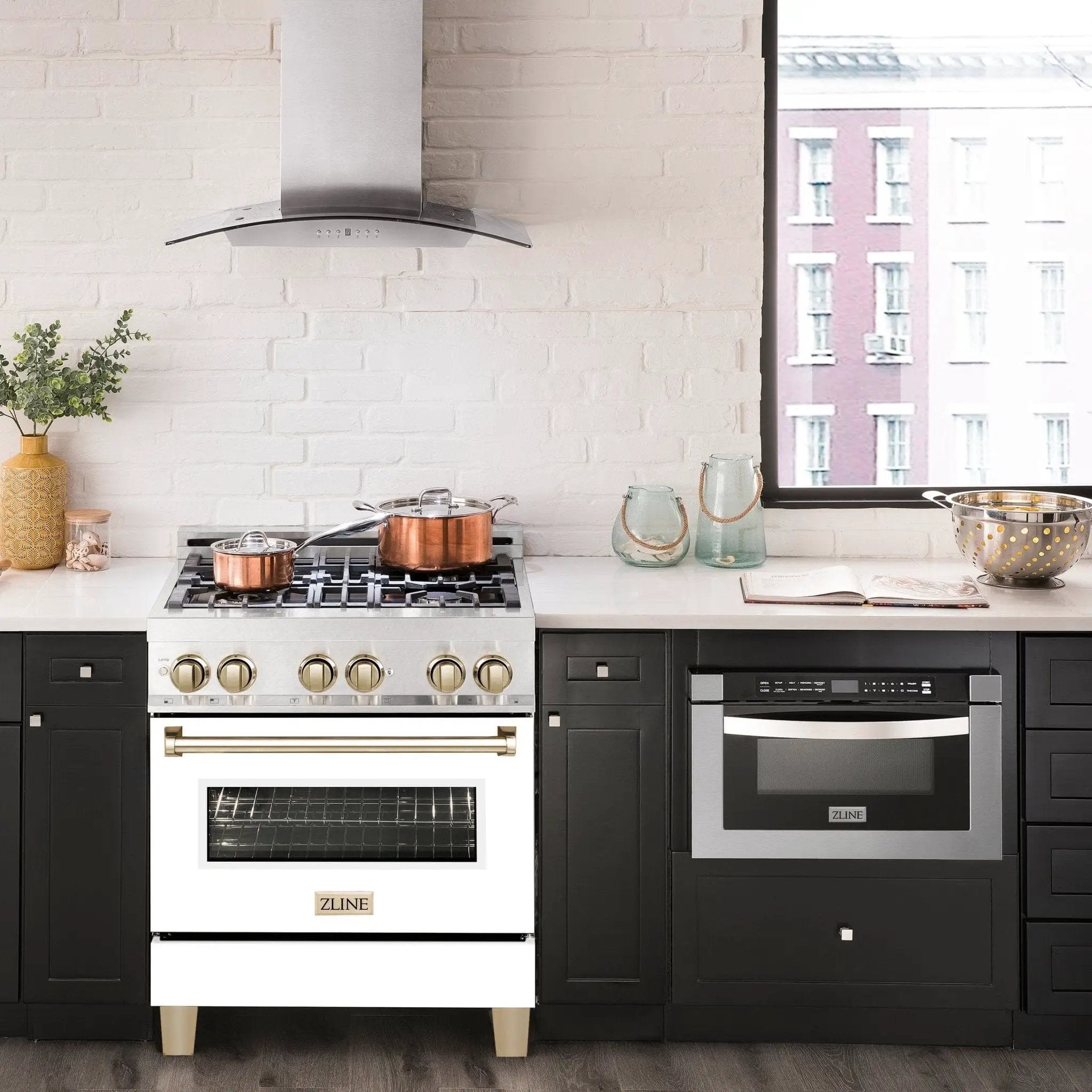 ZLINE 30" Autograph, Dual Fuel Range, White Door, Gold, RASZ-WM-30-G by Farmhouse Kitchen and Bath
