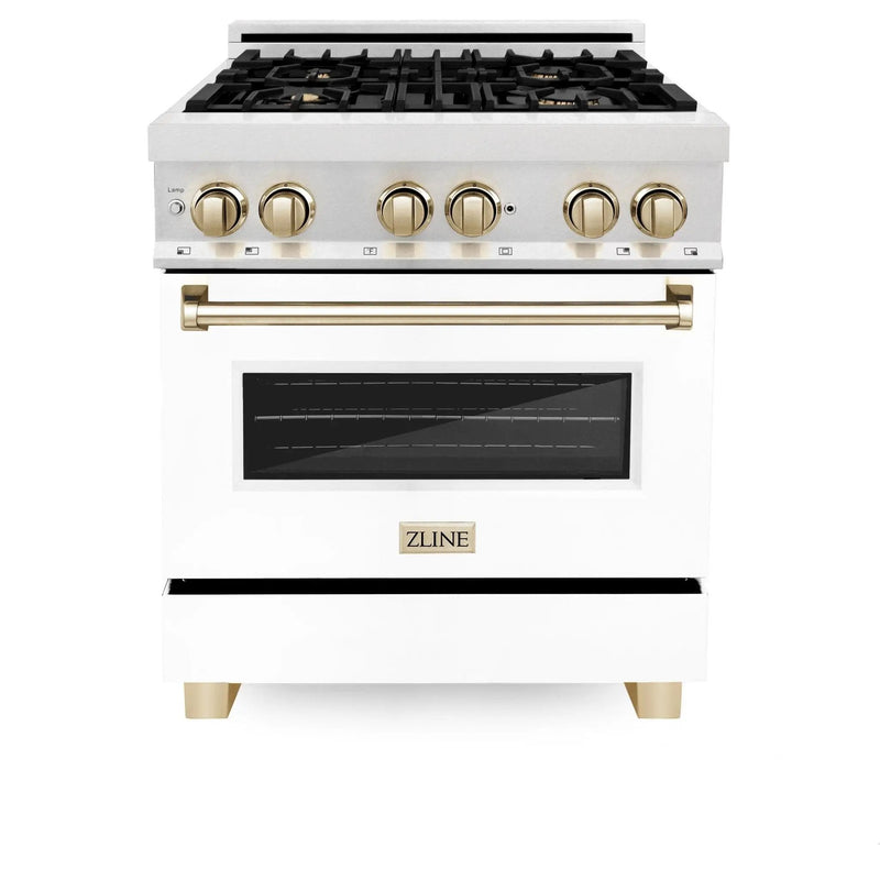 ZLINE 30" Autograph, Dual Fuel Range, White Door, Gold, RASZ-WM-30-G by Farmhouse Kitchen and Bath