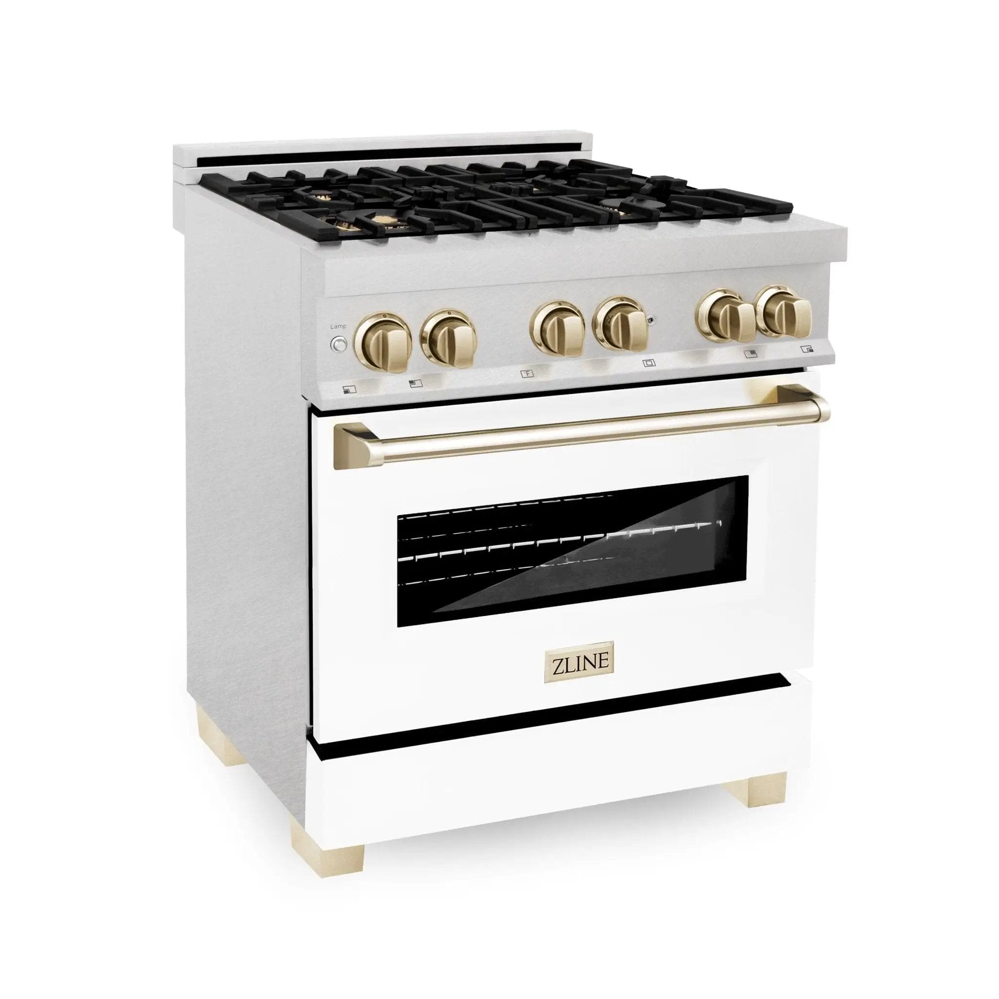 ZLINE 30" Autograph, Dual Fuel Range, White Door, Gold, RASZ-WM-30-G by Farmhouse Kitchen and Bath