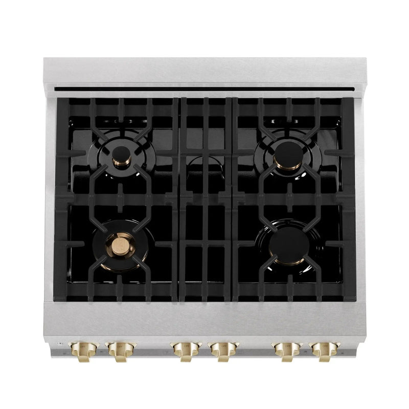 ZLINE 30" Autograph, Dual Fuel Range, White Door, Gold, RASZ-WM-30-G by Farmhouse Kitchen and Bath