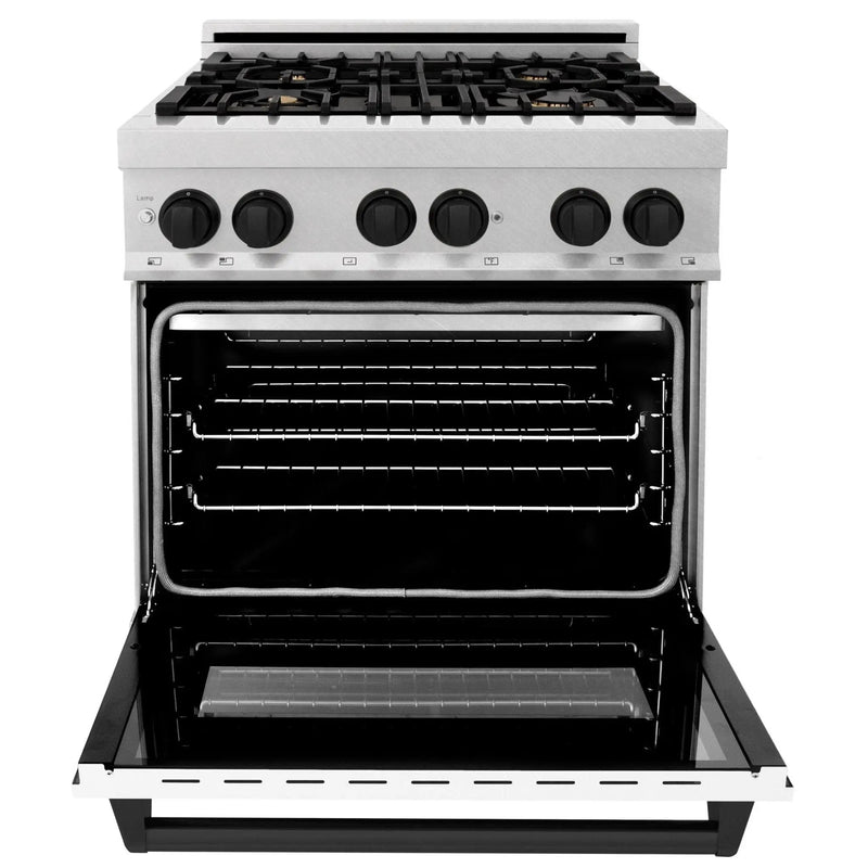 ZLINE 30" Autograph, Dual Fuel Range, White Door, RASZ-WM-30-MB by Farmhouse Kitchen and Bath