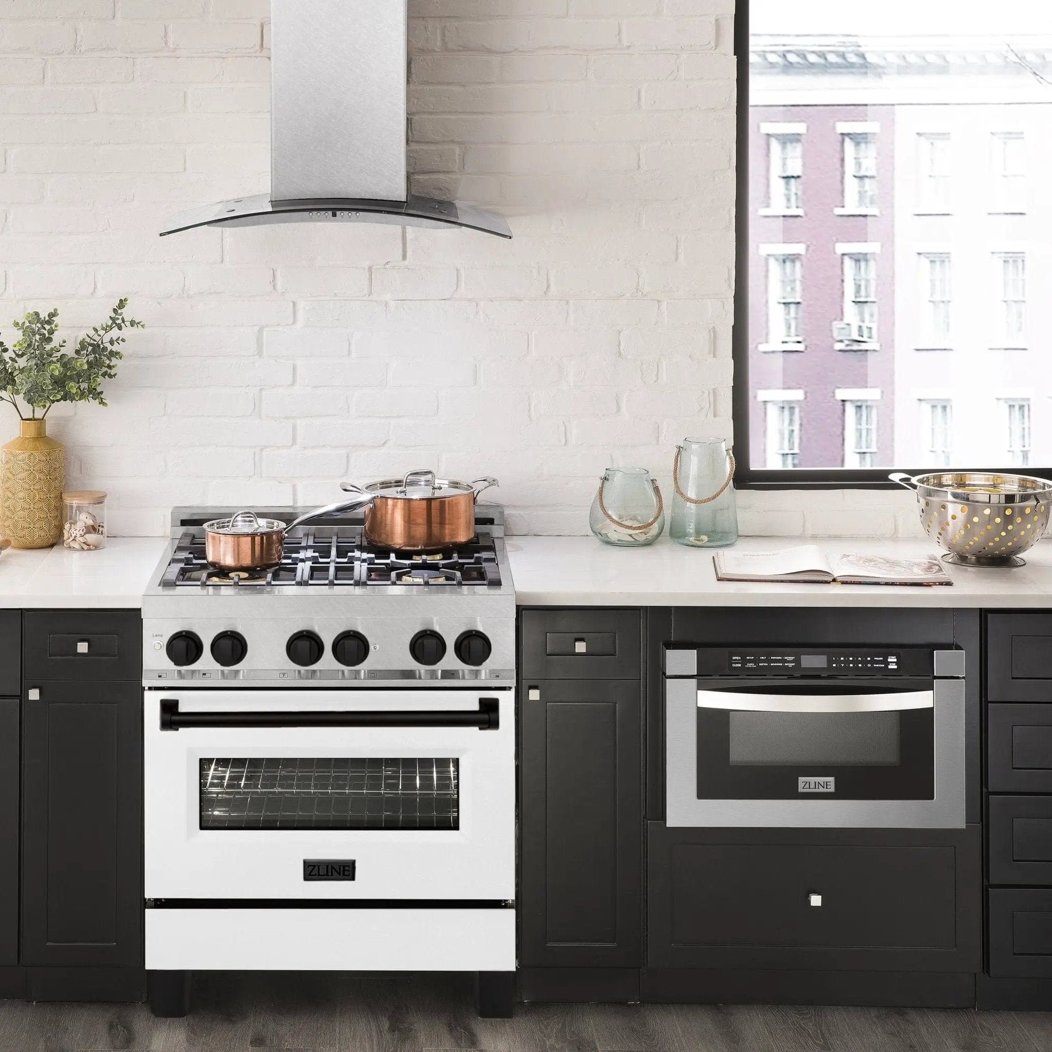 ZLINE 30" Autograph, Dual Fuel Range, White Door, RASZ-WM-30-MB by Farmhouse Kitchen and Bath
