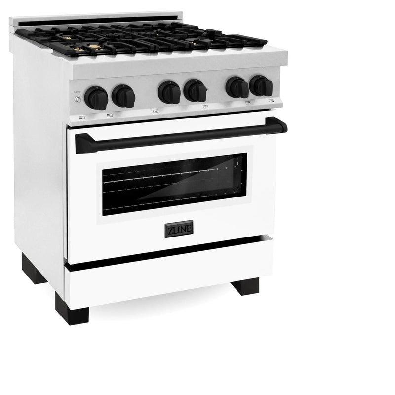 ZLINE 30" Autograph, Dual Fuel Range, White Door, RASZ-WM-30-MB by Farmhouse Kitchen and Bath