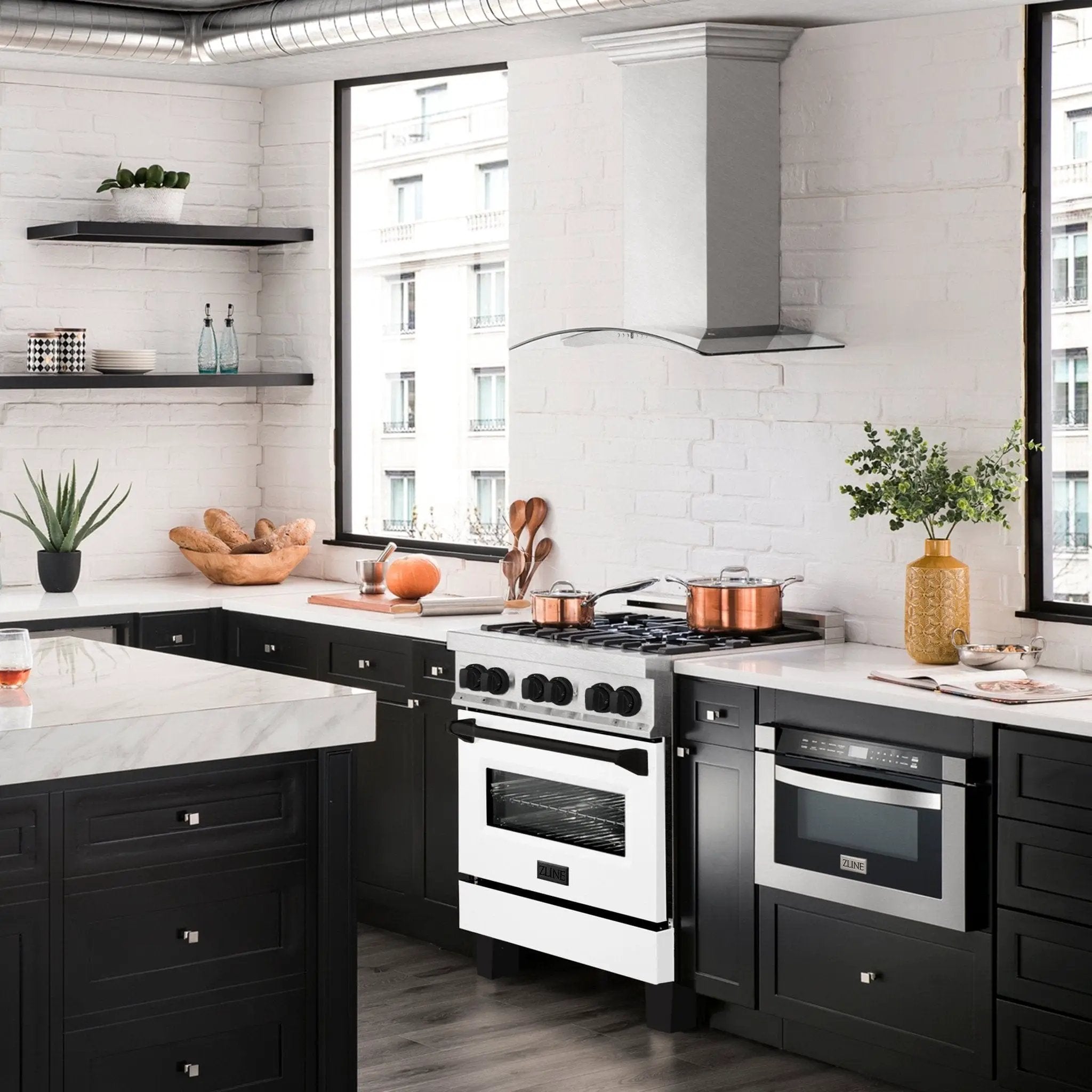 ZLINE 30" Autograph, Dual Fuel Range, White Door, RASZ-WM-30-MB by Farmhouse Kitchen and Bath