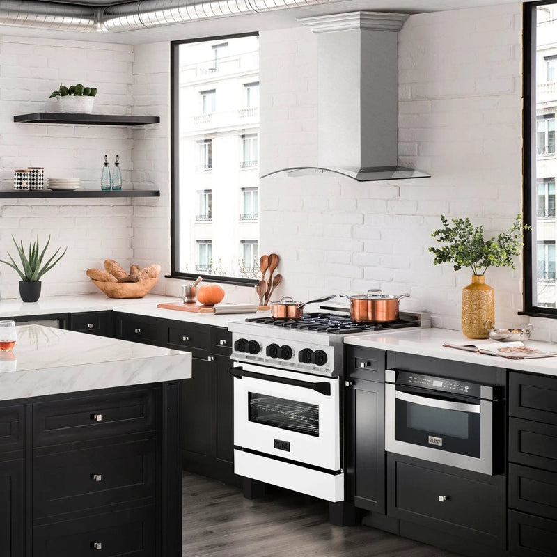 ZLINE 30" Autograph, Dual Fuel Range, White Door, RASZ-WM-30-MB by Farmhouse Kitchen and Bath