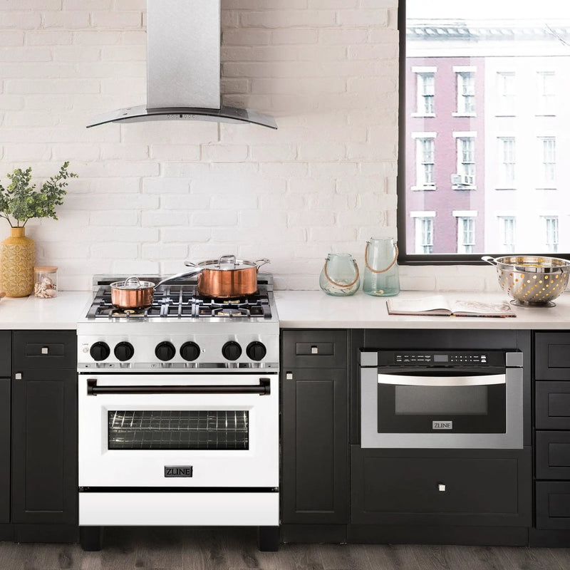 ZLINE 30" Autograph Dual Fuel Range, White Door, RAZ-WM-30-MB by Farmhouse Kitchen and Bath