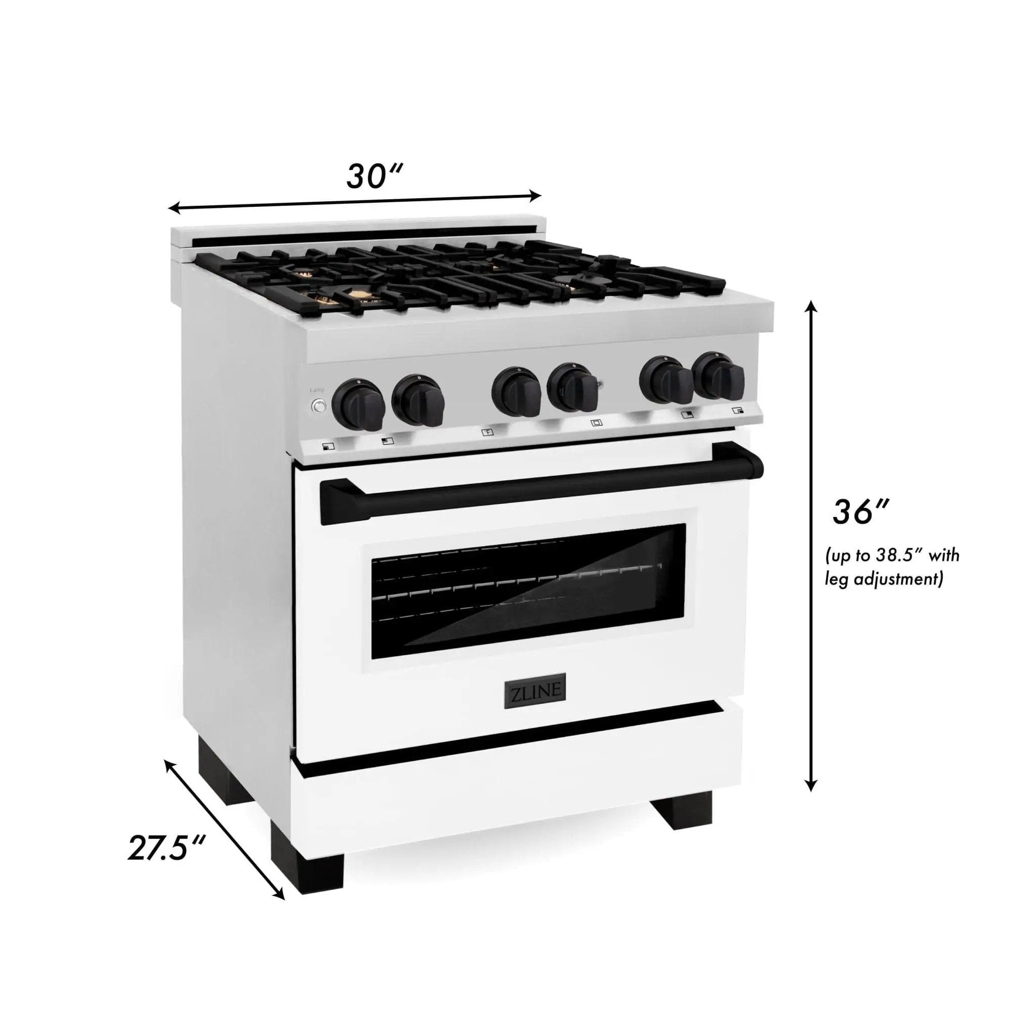 ZLINE 30" Autograph Dual Fuel Range, White Door, RAZ-WM-30-MB by Farmhouse Kitchen and Bath