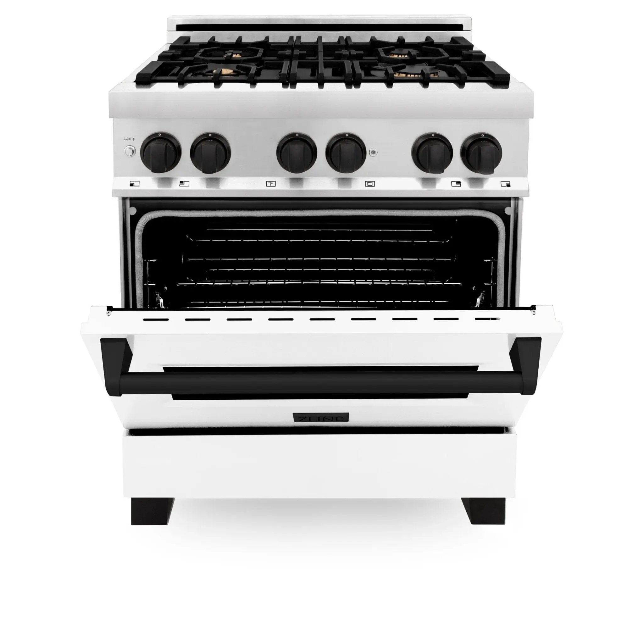 ZLINE 30" Autograph Dual Fuel Range, White Door, RAZ-WM-30-MB by Farmhouse Kitchen and Bath