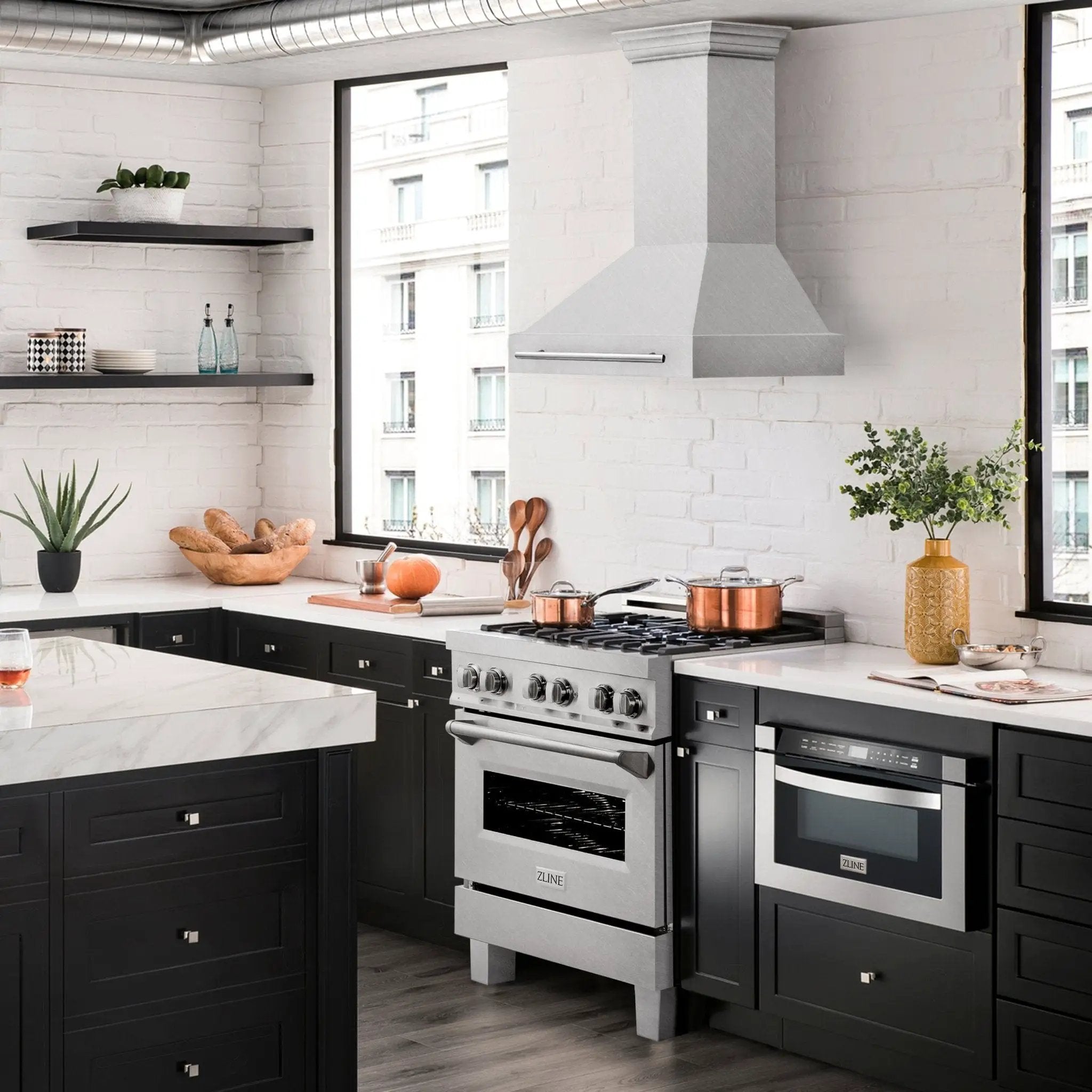 ZLINE 30" Autograph DuraSnow Stainless Steel Wall Range Hood 8654SNX-30 by Farmhouse Kitchen and Bath