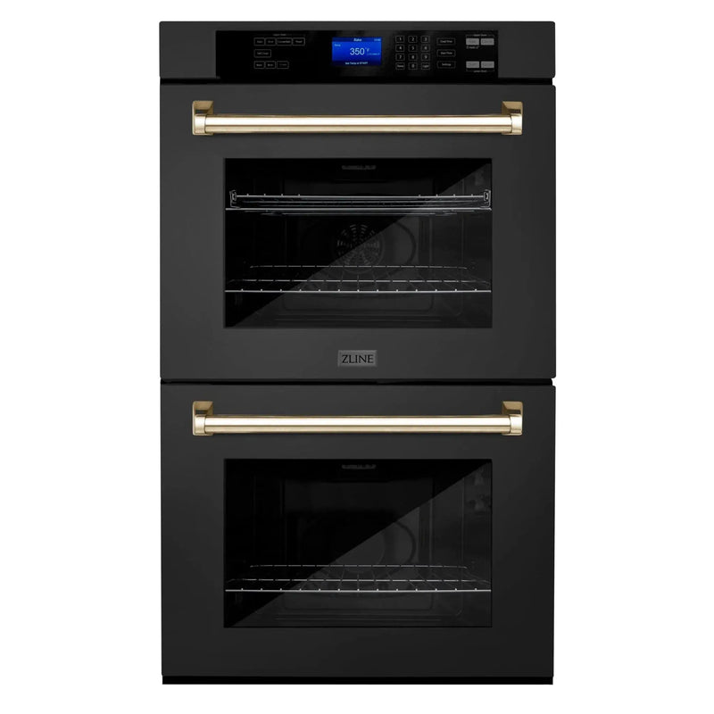 ZLINE 30" Autograph Edition Double Wall Oven with Self Clean and True Convection in Black Stainless Steel Gold Accent AWDZ-30-BS-G by Farmhouse Kitchen and Bath