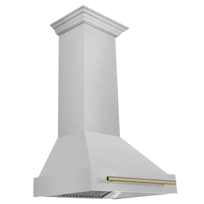ZLINE 30" Autograph Edition Fingerprint Resistant Stainless Steel Range Hood, Champagne Bronze Handle 8654SNZ-30-CB by Farmhouse Kitchen and Bath