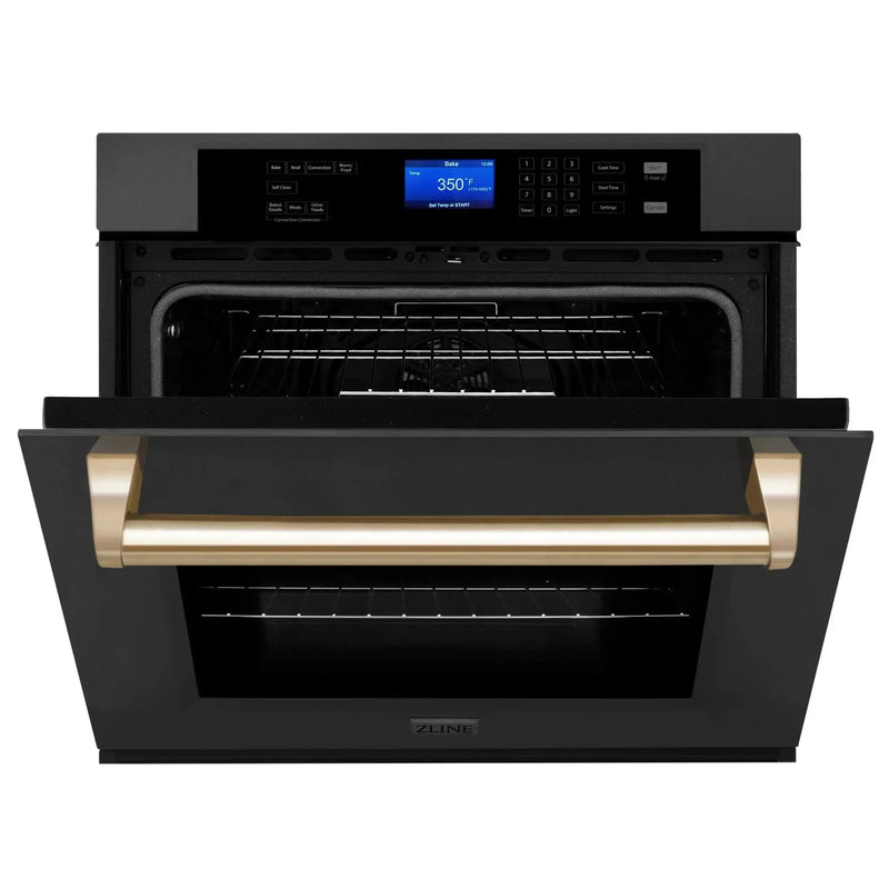 ZLINE 30" Autograph Edition Single Wall Oven with Self Clean and True Convection in Black Stainless Steel Gold Accent AWSZ-30-BS-G by Farmhouse Kitchen and Bath