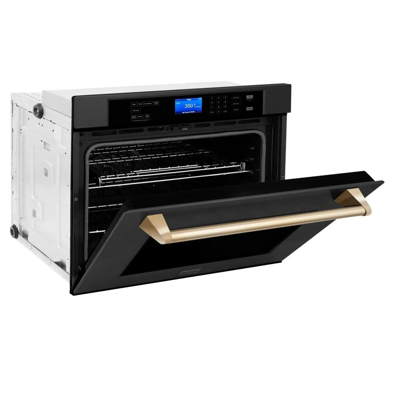 ZLINE 30" Autograph Edition Single Wall Oven with Self Clean and True Convection in Black Stainless Steel Gold Accent AWSZ-30-BS-G by Farmhouse Kitchen and Bath